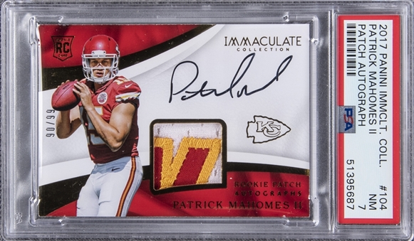 2017 Panini Immaculate Collection #104 Patrick Mahomes Signed Jersey Rookie Card (#90/99) - PSA NM 7 "1 of 1!"